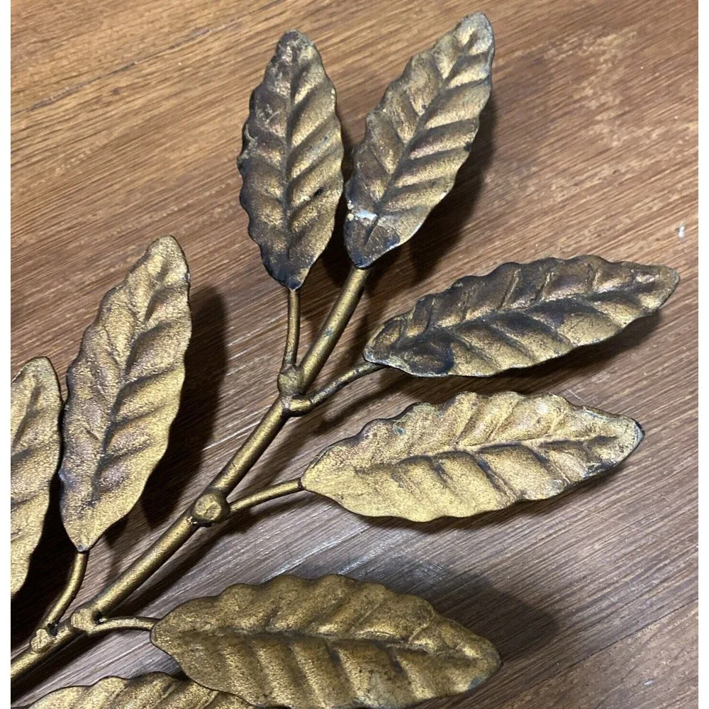 MCM Gilt Metal Leaves Double Candle Holder Wall Sconce Hollywood Regency Retro
